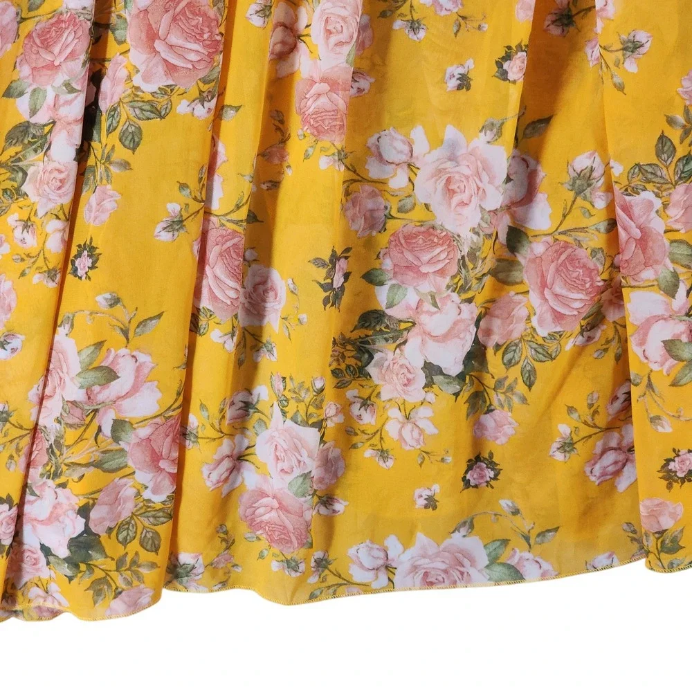Petal Roz Maxi Dress M Fairy Whimsical Yellow Floral Faux Wrap Long Sleeve‎ Boho